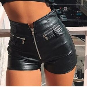 RAMISU Womens Casual Faux Leather Shorts High Waist Stretch Slim Hips Shorts